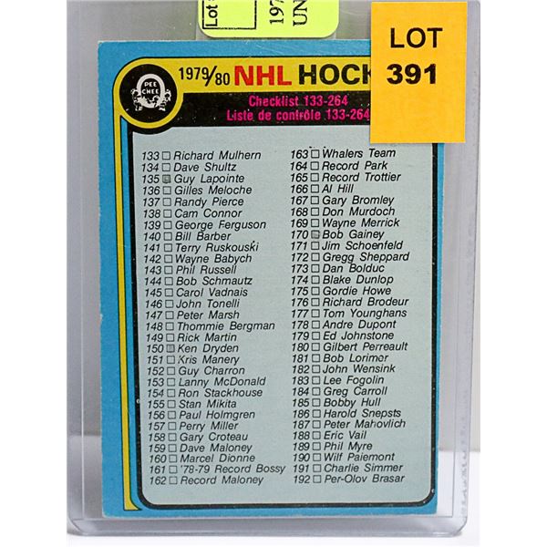 1979-80 O-PEE-CHEE # 237 CHECKLIST UNMARKED CARD