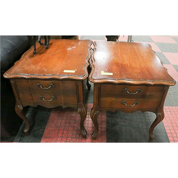 SET OF 2 ESTATE SOLID WOOD BROWN VINTAGE SIDE