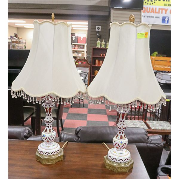 ANTIQUE BOHEMIAN CRANBERRY GLASS CZECH ETCH LAMPS