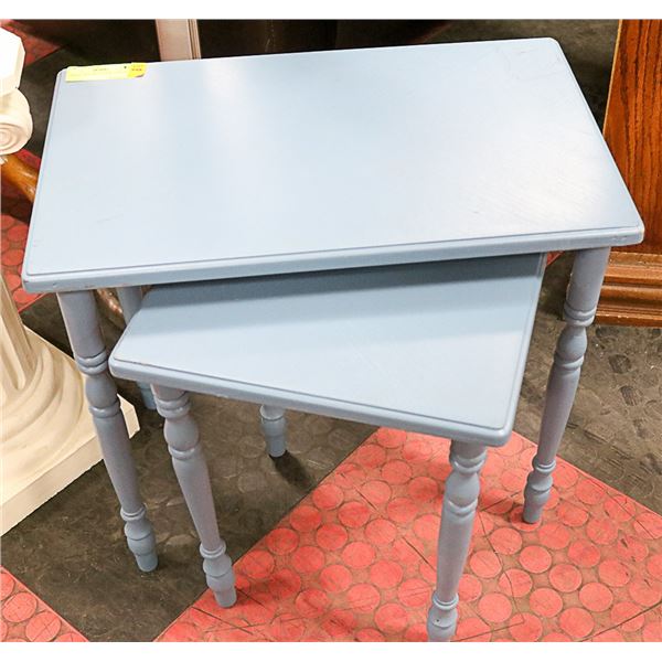 2 MATCHING BLUE SIDE TABLES