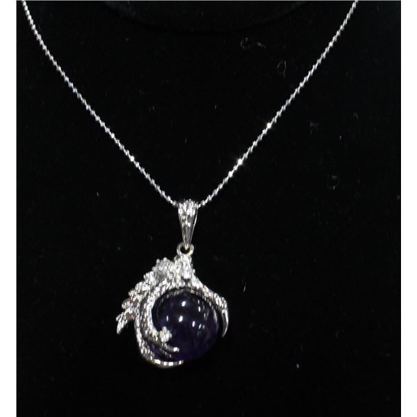 AMEYTHST COLOR STONE IN STAINLESS CLAW NECKLACE