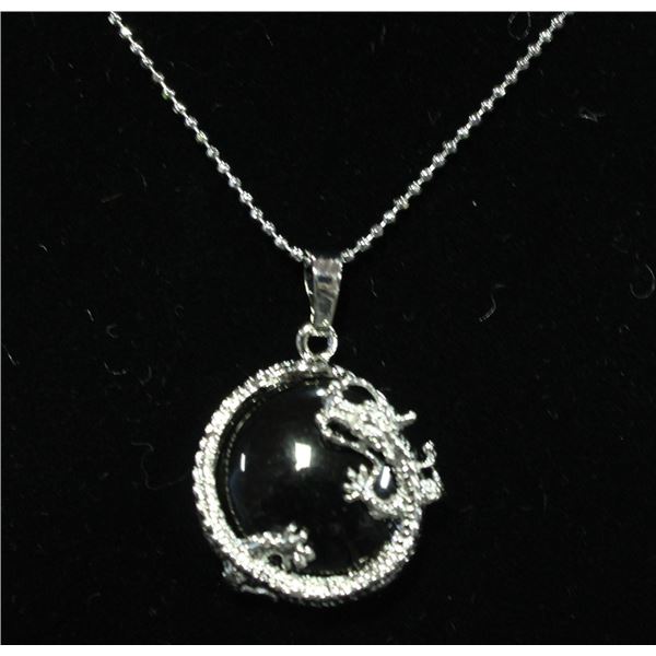 BLACK ONYZ STONE WRAPPED WITH DRAGON NECKLACE 925