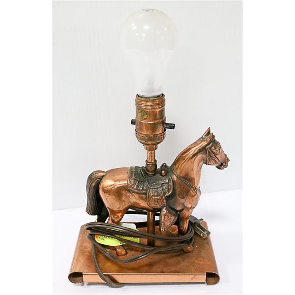 VINTAGE COPPER COLOURED HORSE LAMP BASE