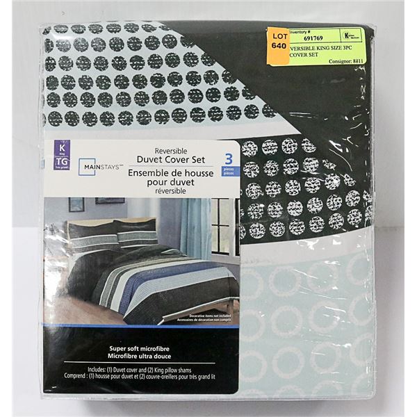 NEW REVERSIBLE KING SIZE 3PC DUVET COVER SET