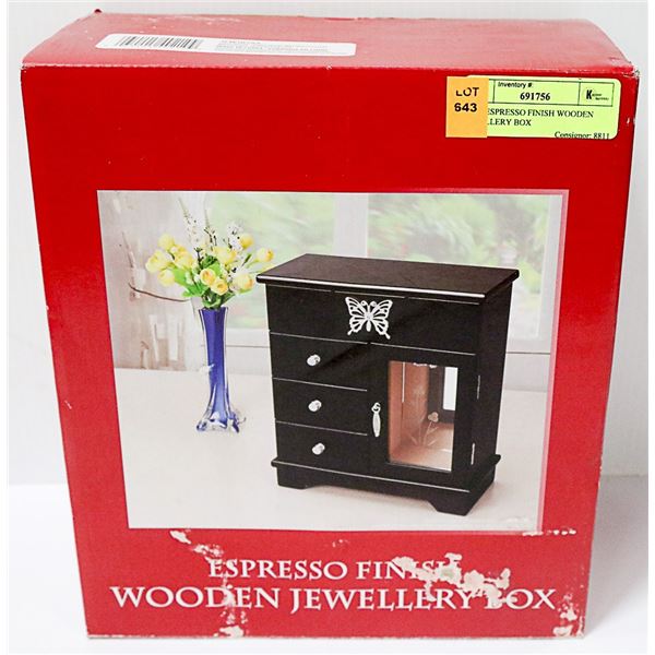 NEW ESPRESSO FINISH WOODEN JEWELLERY BOX