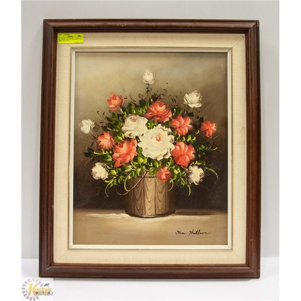 FLOWERS- OIL ON CANVAS BY JAN HELLEM 22''X 27''