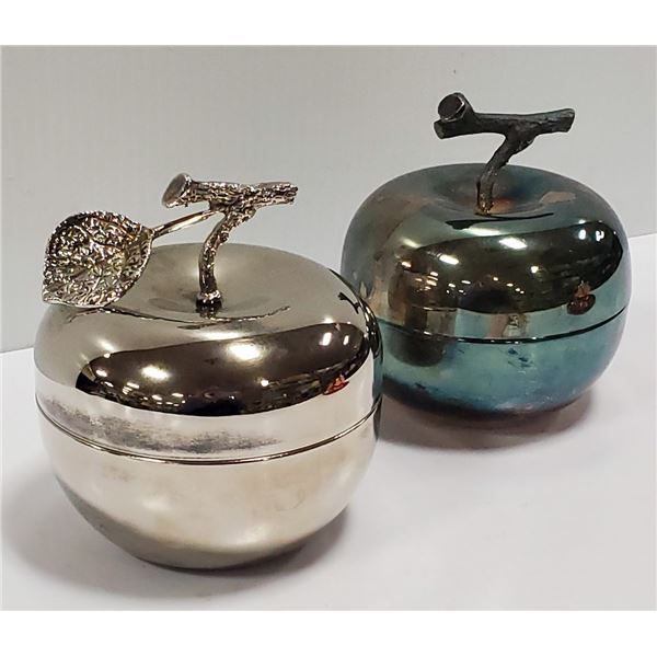 PAIR OF DECORATIVE STAINLESS APPLES, OPEN FOR
