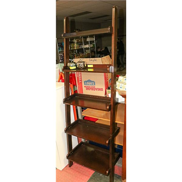 SOLID DARK WOOD UNIQUE "LADDER" SHELF WITH 5