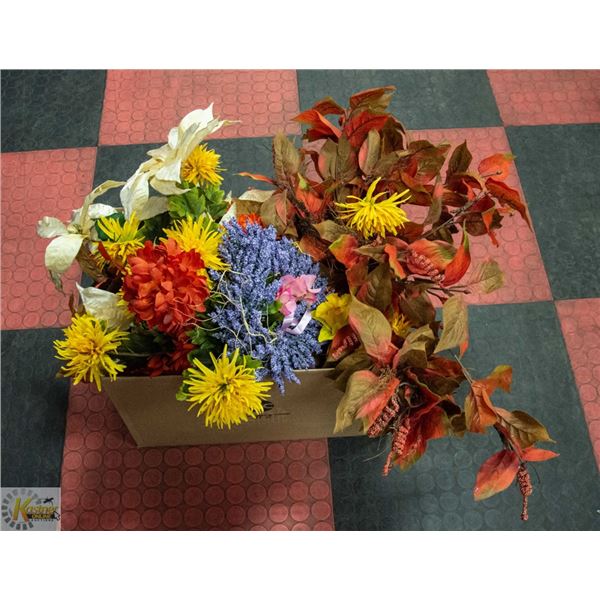 BOX OF ARTIFICIAL FLOWERS