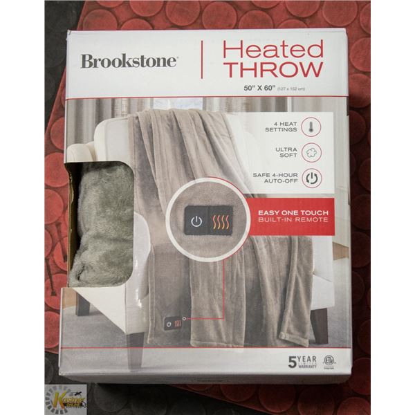BROOKSTONE HEATED THROW 50" X 60" 4 HEAT SETTING