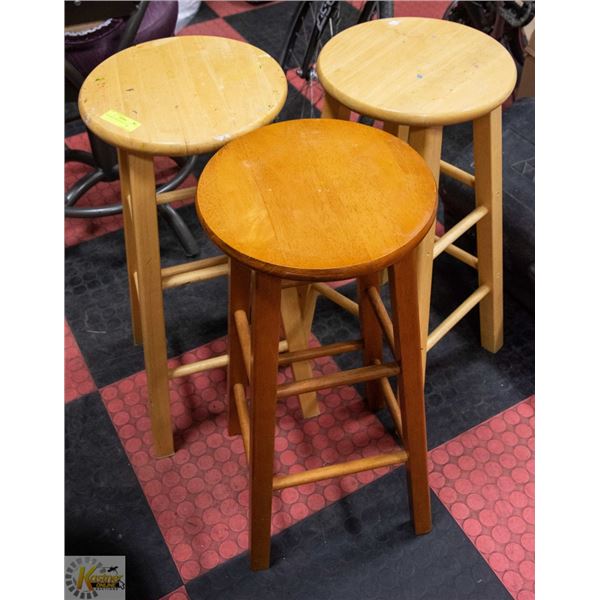 3 WOODEN BAR STOOLS