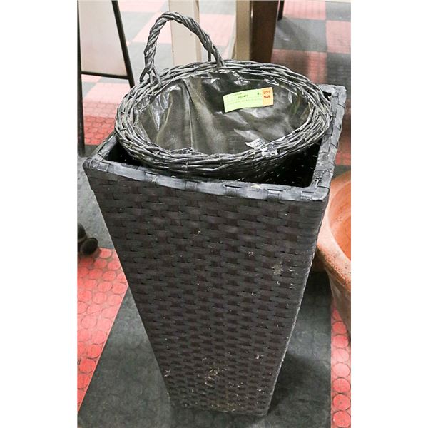 LOT OF 2 RESIN WICKER PLANTERS
