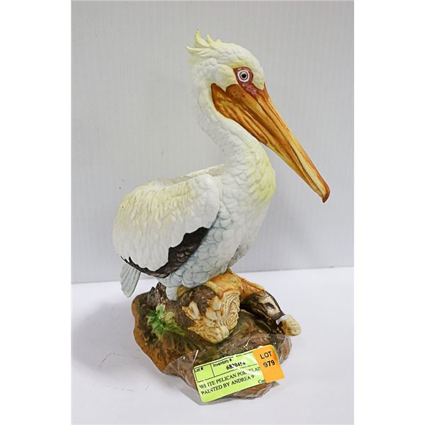 WHITE PELICAN PORCELAIN HAND PAINTED BY ANDREA 9"