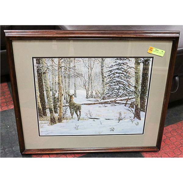 DEER IN SNOWSTORM - SIGNED 26"W X 22-1/2"T