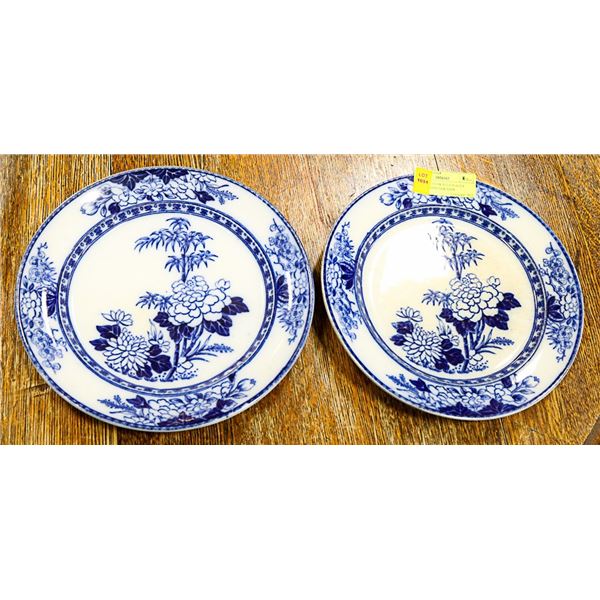 2 ANTIQUE FLOW BLUE PLATES BEECH & HANCOCK SIAM
