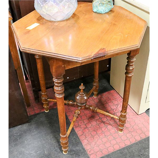 ANTIQUE OCTAGON WALNUT TABLE W/ FANCY BASE