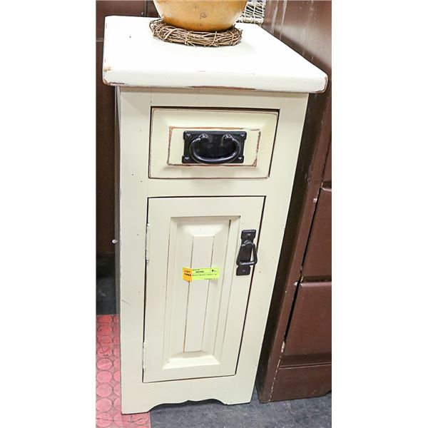 ANTIQUE WHITE WOOD CABINET W/ DRAWER