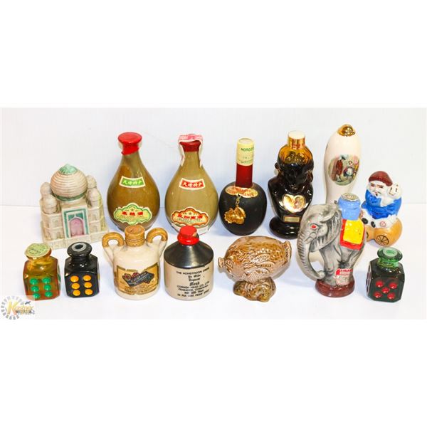BASKET OF LIQUEURS AND DECANTERS LOT