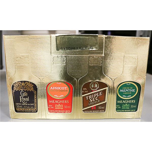 4 BOTTLE BOX OF MEAGHERS LIQUOR BOTTLES