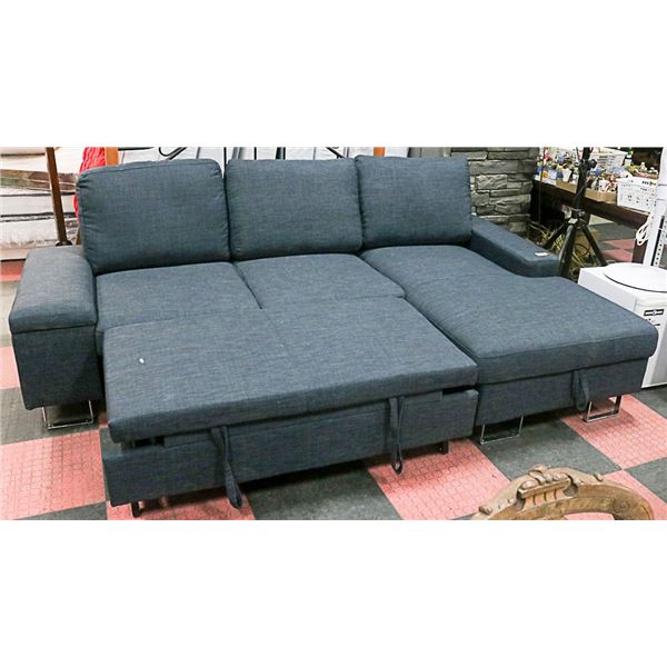 DARK GREY FABRIC SECTIONAL WITH HIDE-A-BED