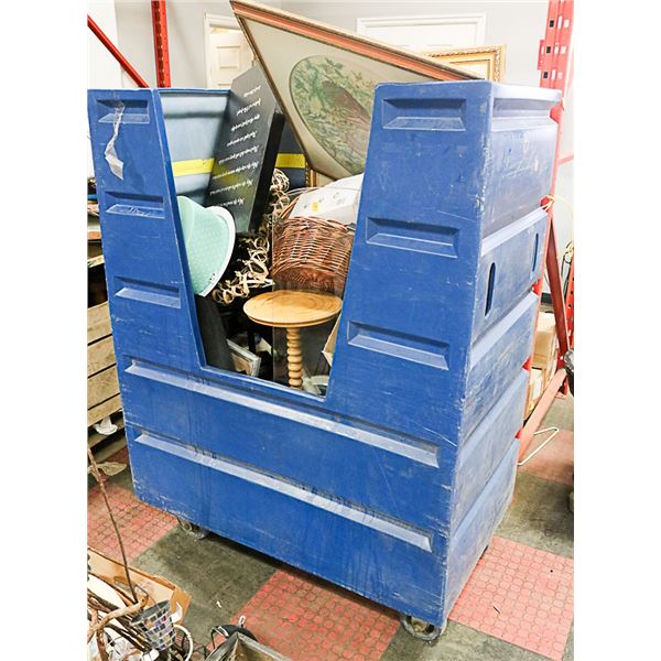 BLUE CART WITH ASSORTED HOUSEHOLD MISC, CART NOT