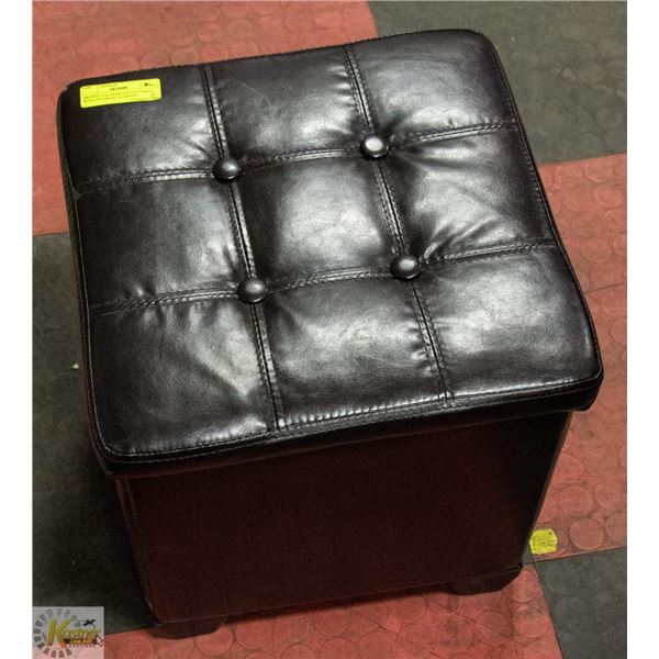 BROWN LEATHERETTE OTTOMAN WITH INTERNAL STORAGE