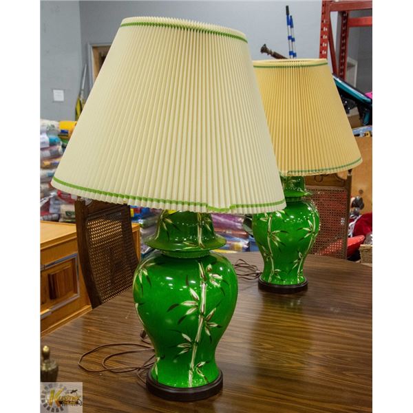 2 MATCHING GREEN FULL SIZED LAMPS