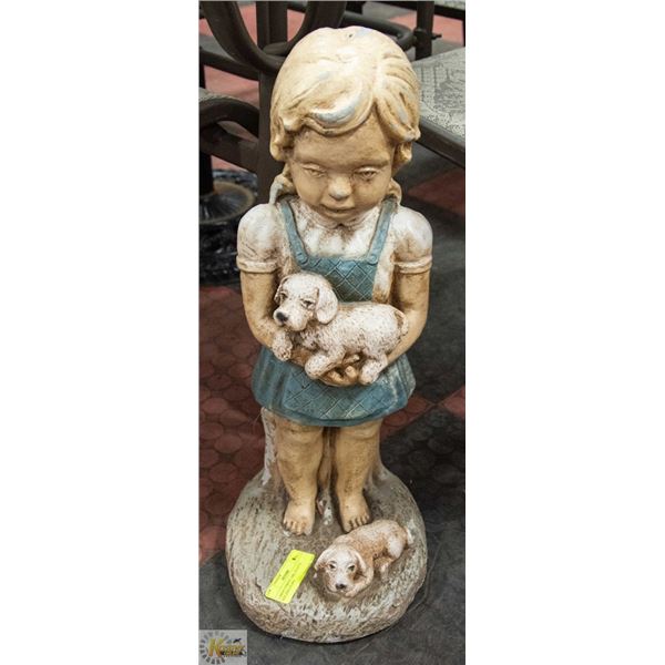 LARGE CEMENT GIRL STATUE HOLDING PUPPY