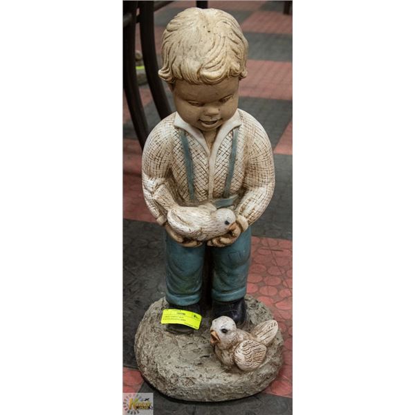 LARGE CEMENT BOY STATUE,HOLDING BIRD