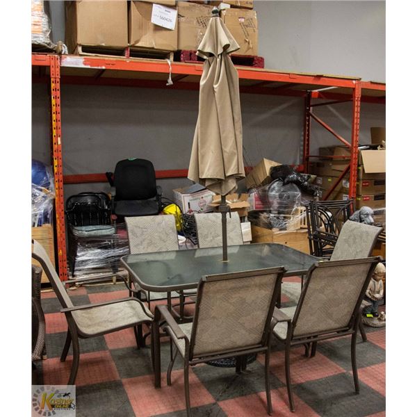 PATIO TABLE WITH UMBRELLA WITH STAND
