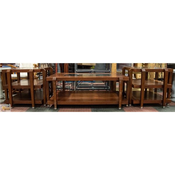 GLASS TOP COFFEE TABLE WITH  SIDE TABLES