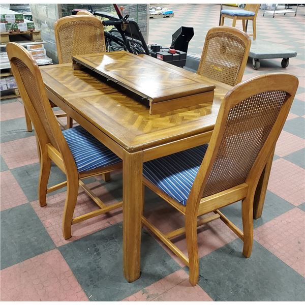WOOD DINING TABLE & 4 CHAIRS, COMES WITH 16" WIDE