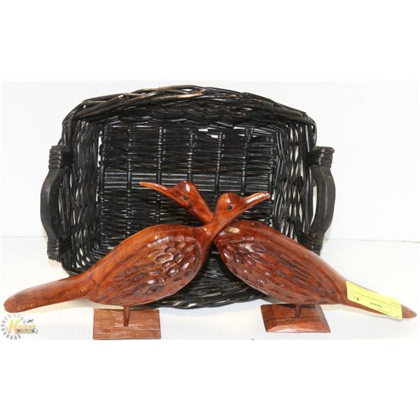 2 HAND CARVED WOOD PHEASANT BIRDS