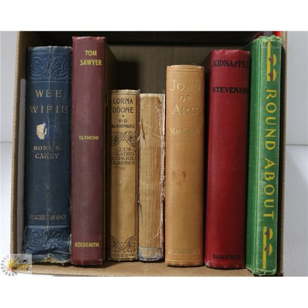 BOX OF LATE 1800-EARLY 1900 BOOKS TOM SAWYER