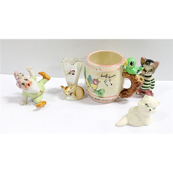 VINTAGE BANFF MUG AND 4 SMALL JAPAN ORNAMENTS