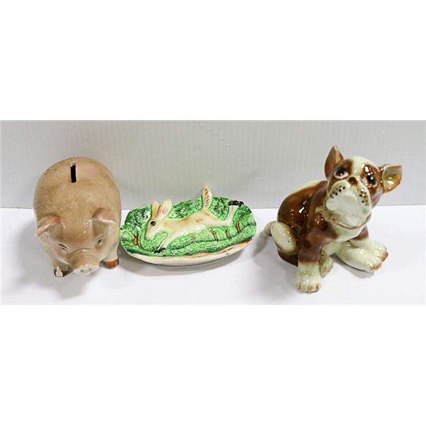 VINTAGE  PORCELAIN PIG, BULLY AND DONKEY JAPAN