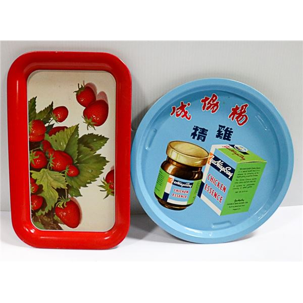 2 VINTAGE ADVERTISING AND STRAWBERRIES TIN TRAYS