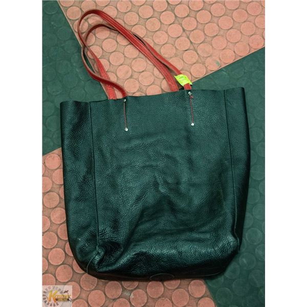 ROOTS BLACK LEATHER BAG WITH RED HANDLES