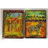 Image 1 : 2 SAFARI ANIMAL PICTURES ON CANVAS:  GIRAFFE AND