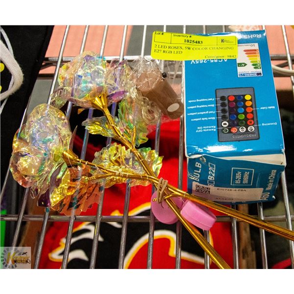 2 LED ROSES, 5W COLOR CHANGING E27 RGB LED