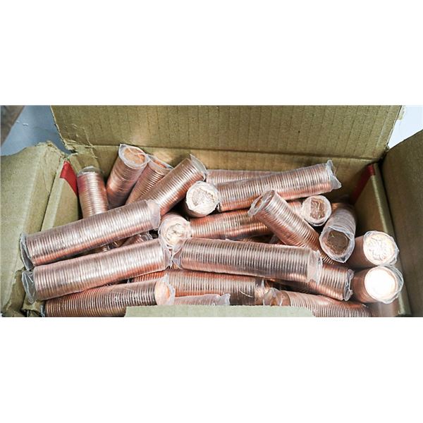 BOX  FULL OF ROLLED PENNIES