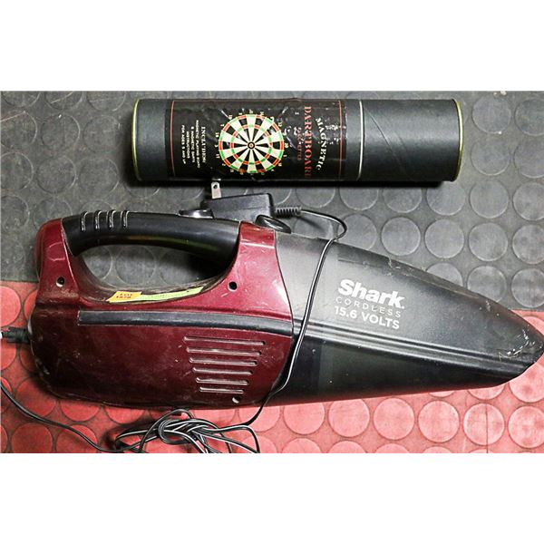 SHARK CORDLESS VACUUM AND MAGNETIC DART BOARD ROLL