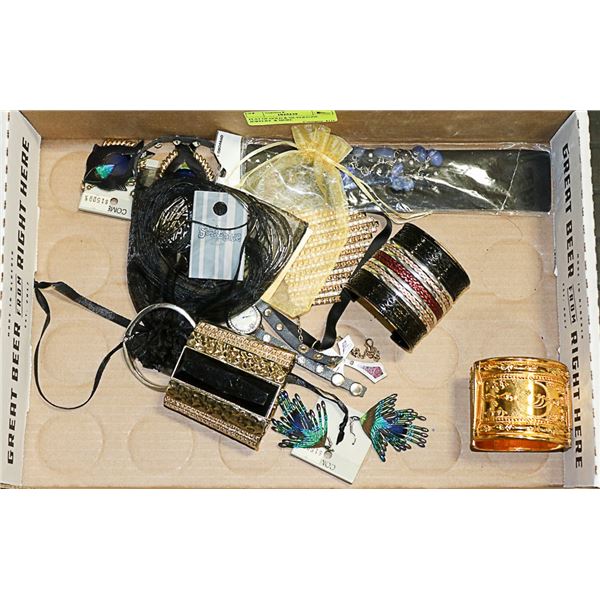 FLAT OF GOLD & SILVERTONE JEWELRY  & MORE