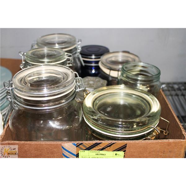 TRAY OF ASSORTED  VINTAGE CANISTERS