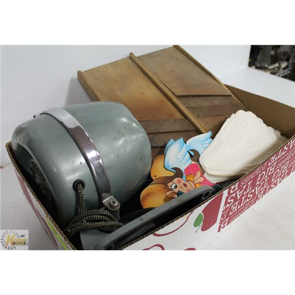 ANTIQUE CABBAGE CUTTER, HEATER & MORE