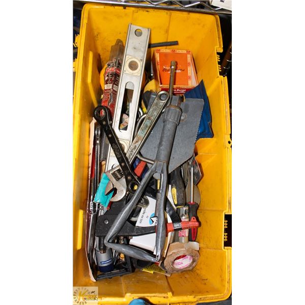 YELLOW BIN WITH ASSORTED TOOLS