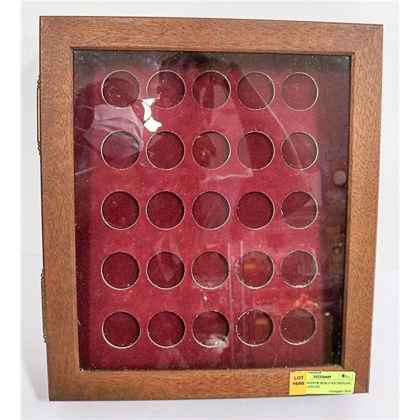 WOOD SHADOW BOX COIN DISPLAY, WITH GLASS LID