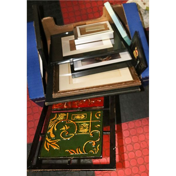 LARGE BOX OF WALL ART, PLAQUES & FRAMES INCL.