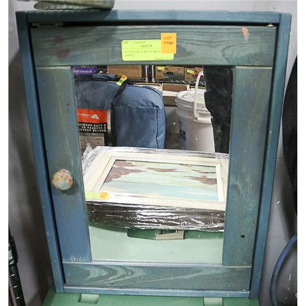 ANTIQUE BLUE WOOD MEDICINE CABINET