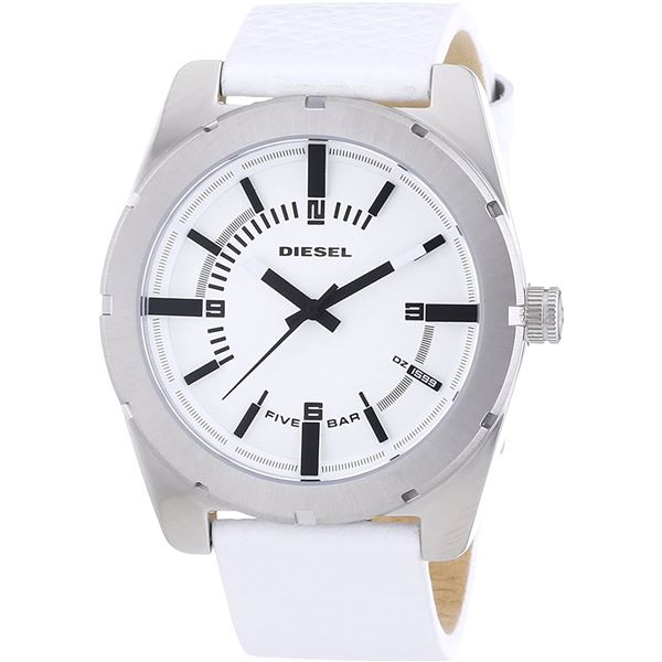 NEW DIESEL WHITE DIAL LEATHER BAND MSRP $299 44MM